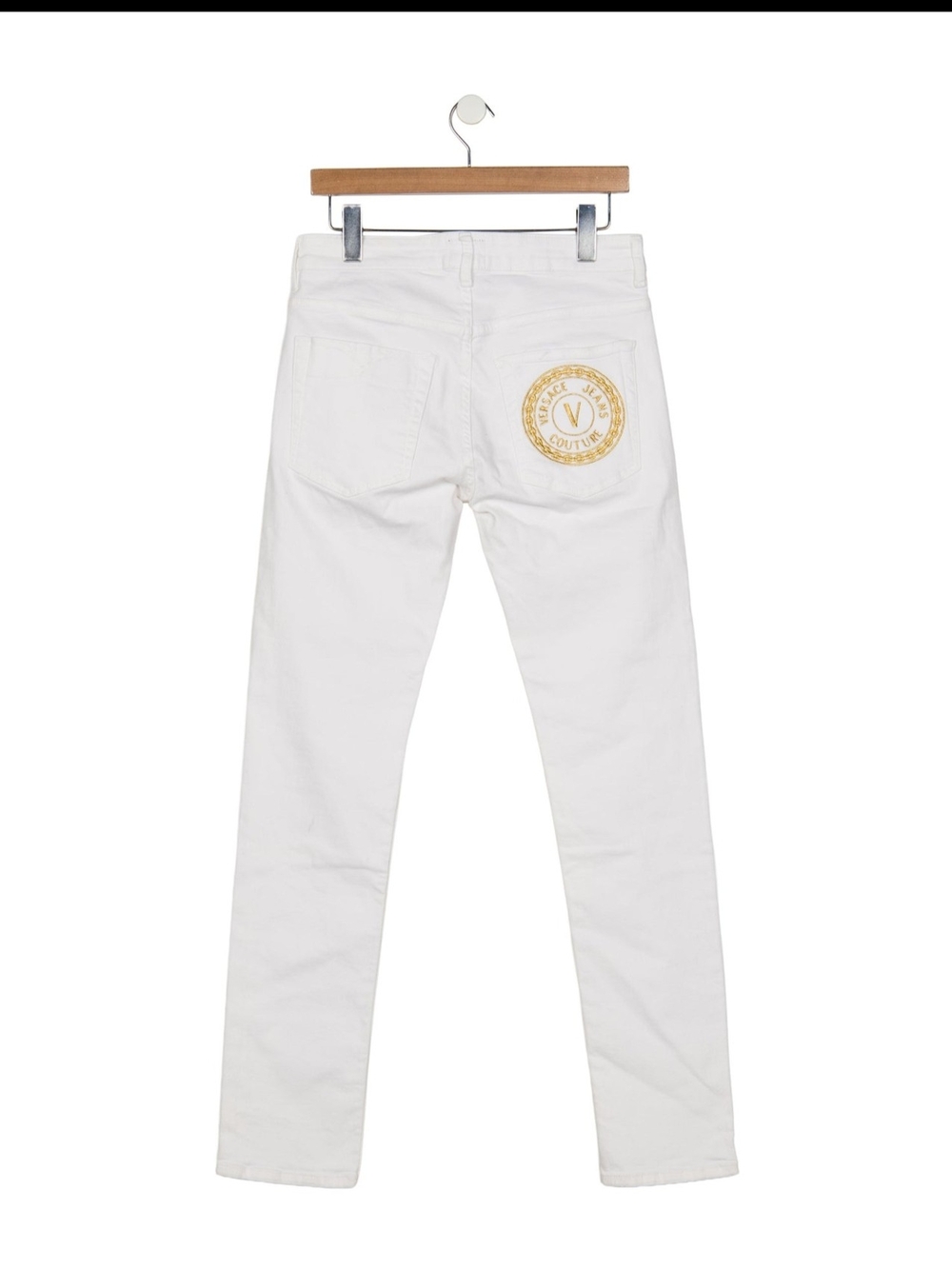 Versace White Jeans with Gold Medallion Logo